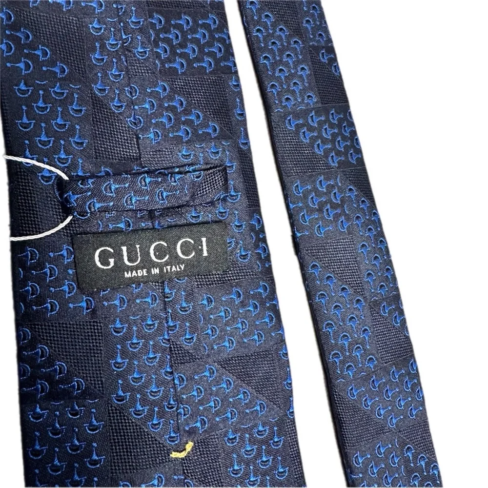 Gucci Made in Italy Navy Blue Micro-Pattern Silk Tie